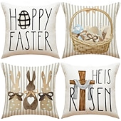 levne Potahy na ozdobné polštáře-Sada 4 velikonočních povlaků na polštáře s potiskem písmen, povlaky na polštáře, jarní sváteční dekorativní povlaky na polštáře na pohovku