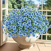  24 csokor művirág kültéri műselyem virágok UV-álló műmű növények tavaszra, nyárra kertbe, verandára, ablakládába, asztali vázába, otthonra, beltéri, kültéri dekorációhoz, vegyes