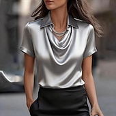 cheap Plain Blouses-Women's Shirt Blouse Ruched Solid Color Elegant Vacation Party Sleeveless Cowl Neck Regular Tops Daily Outdoor Office Light Blue claret Large quantities of stock available Maximum size weight: 118