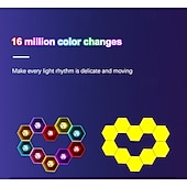 رخيصةأون أضواء زخرفية ذكية-٦/٨/١٠/١٢/٢٤ قطعة من مصابيح قرص العسل السداسية، ألواح جدارية LED تعمل بالصوت، إضاءة RGB معيارية يمكنك تركيبها بنفسك، تحكم عبر تطبيق بلوتوث، ديكور لغرفة الألعاب، غرفة النوم، غرفة المعيشة، تعمل بمنفذ