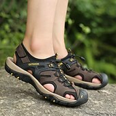 voordelige Buitensandalen-Gele outdoor wandelschoenen voor heren van imitatieleer, waterdichte en sneldrogende sandalen voor buitenavonturen, strandvakanties en reizen.