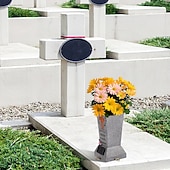 cheap Ground Lights-Cemetery Vase with Solar Cross LED, Decorations for Grave, Headstones Vases for Fresh/Artificial Flowers, Memorial Gifts
