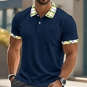 levne Pánské klasické polo-Pánské Golfová košile Polokošile Pique Ležérní Obchod Klasický Krátký rukáv Módní Základní Pevná barva Pléd Knoflíky Léto Jaro Jaro &amp; podzim Běžný Bílá Žlutá Námořnická modř Trávová zelená Golfov