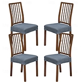  4 ks/1 sada potahů na sedadla do jídelny, elastické žakárové pruhy, kostkovaný design, dvojitý elastický potah na stoličku s přezkou a jazykem, protiskluzový potah na polštář na židli, sada pro