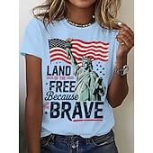  Amerykański Dzień Niepodległości Damskie Podkoszulek Nadruk Graficzny Flaga Litera Elegancki Klasyczny Codzienny Krótki rękaw Półgolf Zwykłe topy Codzienny Niebieski Czarny Biały Lato Wiosna