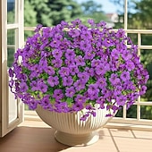  24 csokor művirág kültéri műselyem virágok UV-álló műmű növények tavaszra, nyárra kertbe, verandára, ablakládába, asztali vázába, otthonra, beltéri, kültéri dekorációhoz, vegyes