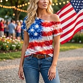  250° anniversario USA Retrò Vintage Anni '80 T-shirt Monospalla Maniche corte Bandiera USA Costume Per donna 4 Luglio Giorno dell'Indipendenza Adulti Maglietta