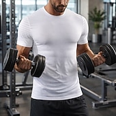 billiga Löpar-T-shirts och linnen-Herr Solid färg T-shirt för jogging Kompressionströja Atletisk skjorta Sport topp Sommar Kortärmad Snabb tork Fuktabsorberande Andningsfunktion Gymträning Gång Joggning Svart Vit Himmelsblå