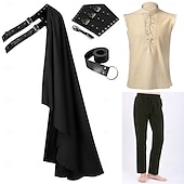 abordables Tenues-Médiéval Renaissance Costume élégant Guerrier Chevalier Viking Déguisement Homme Viking Fantaisie Halloween Carnaval Performance LARP Foire de la Renaissance Adulte Chemise Pantalon Ceinture