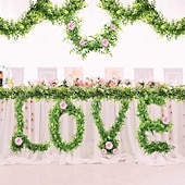 tanie Rośliny sztuczne i zieleń-6 szt. sztucznych eukaliptusów, sznur eukaliptusa, 6 stóp, liście eukaliptusa, zielona girlanda na wesele, kolację, dom, zielona