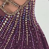 cheap Figure Skating Dresses-Figure Skating Dress Girls' Ice Skating Dress Fuchsia Patchwork Open Back Stretchy Training Competition Skating Wear Classic Crystal / Rhinestone Long Sleeve Ice Skating Figure Skating