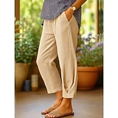  Damen Kunstbaumwollleinen Freizeithose Sommerhose Gerade Urlaub Basic Lässig Volle Länge Hohe Taille Einfach Tasche Bequem Weich Mikroelastisch Täglich Outdoor Straße Blau Weiß Hellgrün Himmelblau