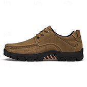 abordables Zapatos Informales con Cordones-Zapatos con cordones de piel sintética de ante color caqui para hombre, zapatillas informales antideslizantes y resistentes para senderismo y actividades al aire libre.