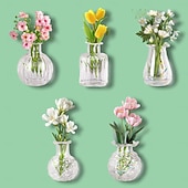 economico Vasi e cestini-Confezione da 5 graziosi mini vasi magnetici per frigorifero, piccoli vasi di vetro con fiori, decorazioni magnetiche per frigorifero per cucina, ufficio, armadietto