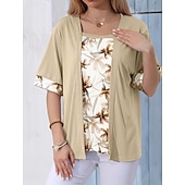 preiswerte Blumenblusen-Damen Bluse Patchwork Blumen Elegant Urlaub Lässig Halbarm Quadrathals Normale Oberteile Täglich Himmelblau Purpur Grün Khaki Sommer Frühling