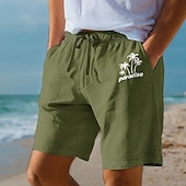 olcso Ünnep-Férfi Kókuszfa levélnyomat Trópusi növények Rövidnadrágok Strand rövidnadrág Pamut rövidnadrágok Közepes csípő Hawaii Alkalmi Napi Tengerpart Szabadság Oldalzsebek Elasztikus húzózsinóros derékrész