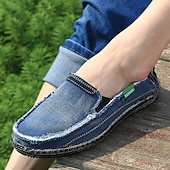 tanie Buty casual slip-on-męskie niebieskie, dżinsowe, wsuwane mokasyny, ręcznie szyte, codzienne buty na codzienne dojazdy do pracy, weekendowe wypady i spacery po plaży