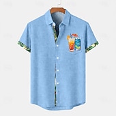 economico Classico-Per uomo Camicia Camicia di lino Camicia Estiva Camicia da Spiaggia Camicia con Bottoni Piante Ferie Abbigliamento quotidiano Blu Rosa Verde Cachi Manica Corta Collo ripiegato Estate Abbigliamento