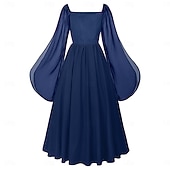 levne Šaty-Středověké Renesanční ozdobný Po kotníky Šaty Dlouhé rukávy Víla Korzet Pevná barva Maškarní kostým Dámské Fantazie předvečer Všech svatých Karneval Plesová maškaráda Renesanční jarmark Retro