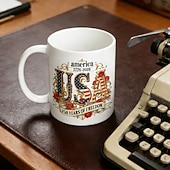 olcso Bögrék és csészék-Amerikai 250. évfordulós kerámia kávésbögre, 11.2/15.2 oz-os fehér bögre amerikai zászlóval &amp;250 éves, félszáz éves kerámia kávésbögre, 1776-2026 America 250, ideális irodába vagy gyűjtőknek