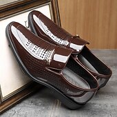 cheap Monk Shoes-Men's Faux Leather Perforated Dress Loafers with Glossy Finish, Stylish Slip-On Shoes for Formal &amp; Evening Events