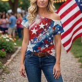  250-årsjubileum i USA Retro / vintage 1980erne T-skjorte Enskuldret Korte ermer Kostyme Dame 4. juli Uavhengighetsdagen Voksne T-Trøye