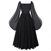 levne Šaty-Středověké Renesanční ozdobný Po kotníky Šaty Dlouhé rukávy Víla Korzet Pevná barva Maškarní kostým Dámské Fantazie předvečer Všech svatých Karneval Plesová maškaráda Renesanční jarmark Retro