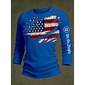  Giorno dell'Indipendenza Americana Per donna Maglietta Stampato Grafico Giornata dell'indipendenza Vintage Moda Elegante Manica Lunga Girocollo Top Regolari Quotidiano Blu Nero Bianco Rosso Grigio