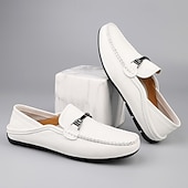 economico Mocassini casual-mocassini slip-on da uomo in similpelle bianca con fibbia in metallo, classiche scarpe casual da lavoro per gli spostamenti in ufficio, i matrimoni e l'uso quotidiano