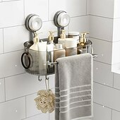 お買い得  収納ラック-ドリル不要の浴室用吸盤収納ボックス、2026アップグレード取り外し可能な浴室用吊り下げ式吸盤収納ボックス、家庭用波形吸盤収納ホルダー、浴室用シャワーキャディ