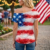  250ή Επέτειος ΗΠΑ Ρετρό / Βίντατζ Δεκαετία '80 Κοντομάνικο Ένας Ώμος Κοντά μανίκια Φανταχτερή Φόρεμα Γυναικεία 4η Ιουλίου Ημέρα της ανεξαρτησίας Ενηλίκων Φανέλα