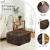 رخيصةأون غطاء كرسي-غطاء عثماني من جلد البولي يوريثان المقاوم للماء، أغطية كراسي مربعة صغيرة/كبيرة قابلة للتمدد، أغطية عثمانية مستطيلة الشكل بقاعدة مطاطية مانعة للانزلاق لمساند القدمين