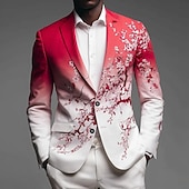 billige Herretrykte blazere-Herre Blomstermønster Blazer jakke Frakk Mote Bekvem Pustende Kunstnerisk Fritid Daglig Formell Festkveldsklær 3D-utskrift Knapper Multi lomme Høst vinter Vår Med hakk Langermet Blå Rød Lilla