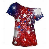  250-jähriges Jubiläum USA Retro Vintage 1980er T-Shirt Ein-Schulter Kurze Ärmel Kostüm Damen 4. Juli Unabhängigkeitstag Erwachsene T-shirt