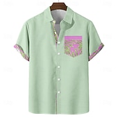 cheap Tropical Plants-Men's Palm Leaf Tropical Plants Shirt Hawaiian Shirt Aloha Shirt Short Sleeve Hawaiian Vacation Holiday Summer Turndown 3D Print Front One Pocket Linen Like Shirt Blue Pink Purple Green
