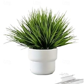 זול צמחים מלאכותיים וצמחייה-12 יחידות חבילות דשא אביב מלאכותי, צמחי ירק מלאכותיים עם 7 מזלגות, גבעולי דשא מלאכותיים לקיר צמחים, גינה, בית &amp;קישוט האירוע