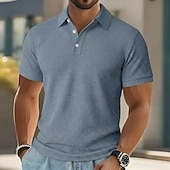 ieftine Polo clasic pentru bărbați-Bărbați Tricouri polo Waffle Texturat Casual Concediu Rever Guler polo cu nervuri Manșon scurt Modă De Bază Simplu Texturat Nasturi Moale Vară Primăvară Fit regulat Galben Verde mentă Trifoi Kaki Gri
