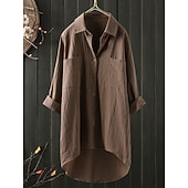 olcso Alapvető műszálas ingek-Női Blúz Pamut póló 100% pamuk Gombok Tömör szín Napi Stílusos Alap Hosszú ujj Állógallér Hosszú felsők Napi Fekete Fehér Sötétkék Lóhere Khakizöld Tavasz Ősz