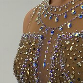 cheap Figure Skating Dresses-Figure Skating Dress Women's Ice Skating Dress Black Patchwork Asymmetric Hem Stretchy Training Competition Skating Wear Classic Crystal / Rhinestone Sleeveless Ice Skating Figure Skating