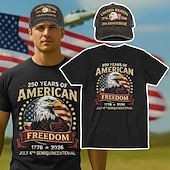 cheap Men's Collection-250th Anniversary for USA T-shirt &amp; Baseball Cap Set - USA Flag Eagle Graphic Tee 1776-2026 Patriotic for Men Adults for Independence Day