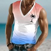 baratos Magliette tropicali da vacanza-Homens Âmbar Coqueiro Camiseta Sem Manga Camiseta Impressão 3D Decote V Camisa Tropical Ao ar livre Férias Havaiana Azul Azul Lago Vermelho Verão Primavera Roupa S M L XL XXL XXXL
