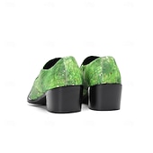 baratos Mocassins de couro premium-Mocassins masculinos em couro legítimo verde com estampa de cobra, elegantes sapatos sem cadarço para casamentos, calçados estilosos para noivos e convidados.