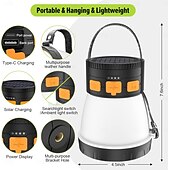 זול אורות קמפינג ופנסים-פנס קמפינג לד, פנס קמפינג נטען 1500 לומן עם טעינת פאנל סולארי, עמיד למים, 8 מצבי תאורה, סוללת גיבוי 7500mah, פנס קמפינג לחירום הוריקן, טיולים רגליים, חוץ