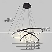economico Design Anello e Rotondo-3 luci 80/60/40/20 cm lampada a sospensione led in metallo acrilico anello cerchio design finiture verniciate 90w / 113w 3 anelli 4 anelli dimmerabile con telecomando