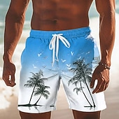 お買い得  熱帯植物と花-男性用 ココナッツの木 グラデーションカラー 熱帯植物 スイムトランク スイムショーツ ボードショーツ ミディアムウエスト ハワイアン ビーチでの休暇 サイドポケット メッシュライニング 伸縮性のあるドローストリングウエスト デザイナー 衣類