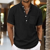 Χαμηλού Κόστους Διακοπές-Ανδρικά Πουκάμισο Πουκάμισο λινό Πουκάμισο Popover Καλοκαιρινό πουκάμισο Πουκάμισο παραλίας Σκέτο Causal Καθημερινά Μαύρο Λευκό Ουρανί Γκρίζο Κοντομάνικο Όρθιος Γιακάς Καλοκαίρι Ανοιξη καλοκαίρι Ρούχα