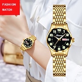 baratos Relógios Quartz-Relógio feminino digital com pulseira de aço inoxidável, calendário e indicador de semana, moderno e elegante para o dia a dia, viagens, uso noturno, ocasiões casuais, esportes e negócios.