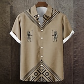 ieftine Model etnic-Bărbați Model Geometric Cultura indiană Popoarele indigene Cămașă Camașă cu nasturi Manșon scurt Vintage Retro Zilnic În aer liber Vacanță Vară Primăvară Răsfrânt Imprimare 3D Cămașă de in Albastru