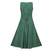 voordelige Jurk-Retro vintage Middeleeuws Renaissance Tot de grond Jurken Mouwloos Fee Kostuum Dames Fantasie Halloween Carnaval Renaissance beurs LARP Volwassenen Kleding