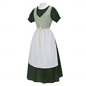 economico Pioniere / XIX secolo-19° secolo anni 1800 Vecchio West Lunghezza al pavimento Vestito Abito da prateria Lunghe Ragazza pioniera Coloniale Guerra rivoluzionaria Plaid Scollo Tondo Costume Per donna Halloween Carnevale